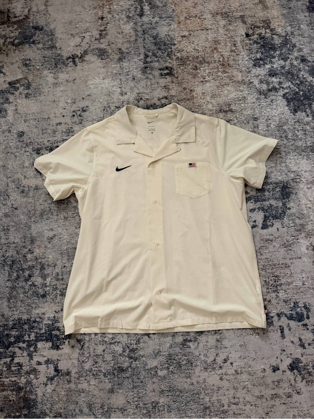 Nike Cream Short Sleeve Button-Down Camp Shirt with Chest Pocket